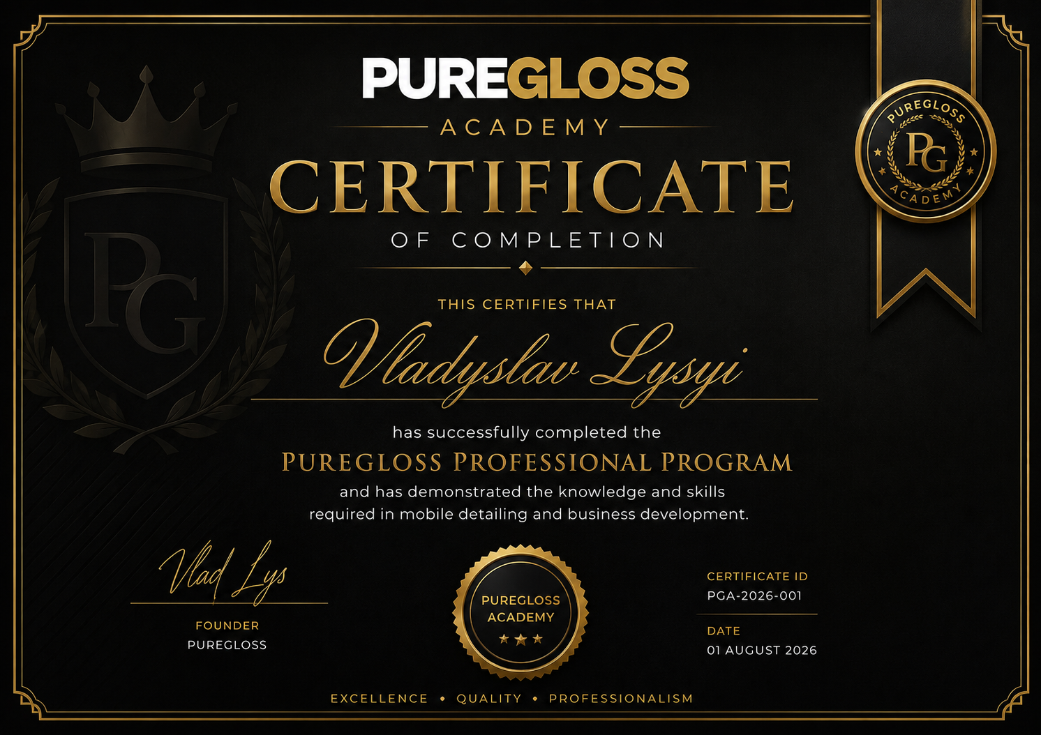 Vorschau PUREGLOSS Academy-Zertifikat