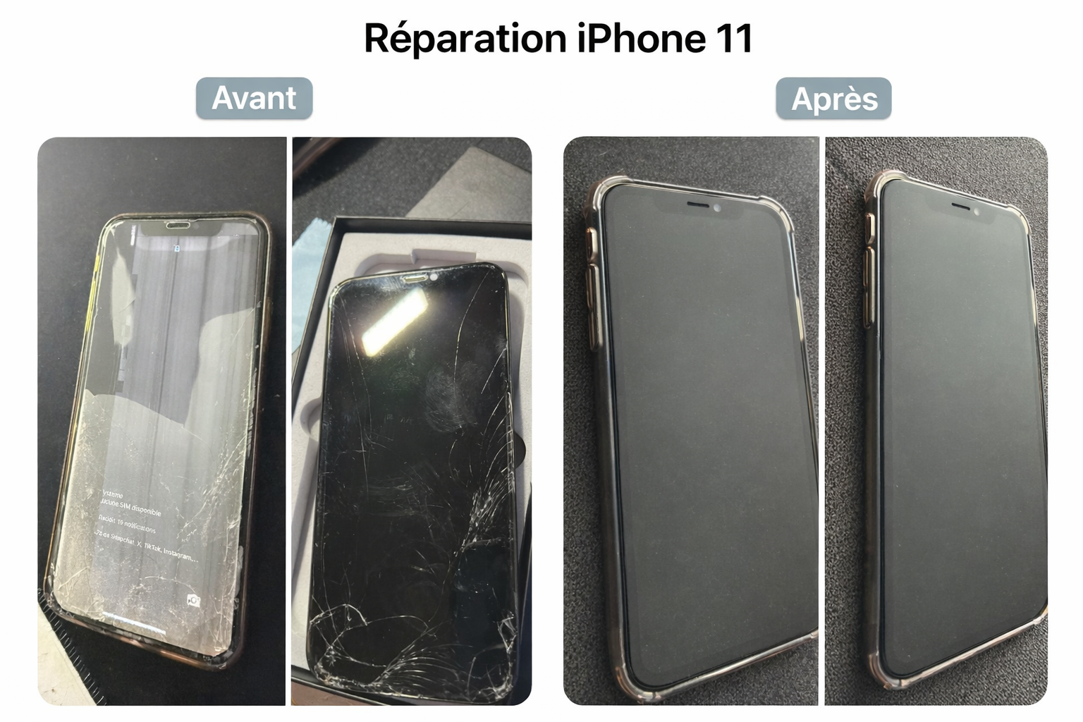 Réparation iPhone 11 avant/après - Fred Réparation Reims