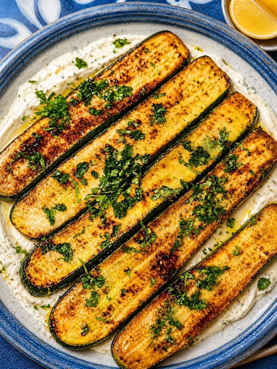 Kolokythakia Sote with Feta Mousse