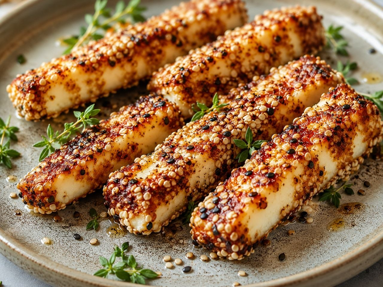Sesame Halloumi with Honey & Carob Molasses