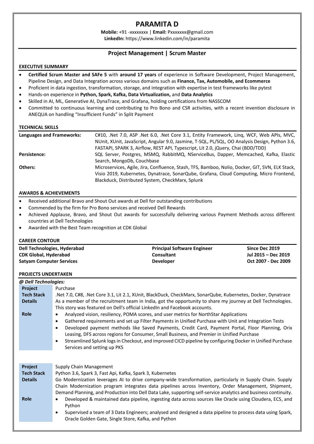Project manager resume sample written by CVefy — professional resume India