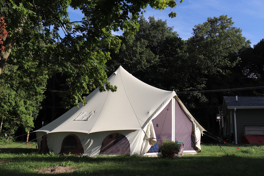 The Bliss Tent — a 20-foot canvas bell tent for Reiki sessions in Sugar Grove, IL