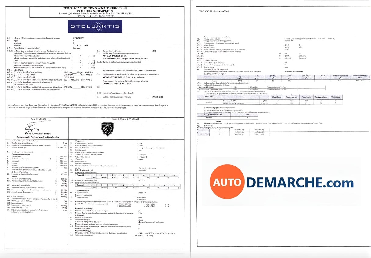 Certificat de Conformité COC Peugeot - Document officiel pour immatriculation