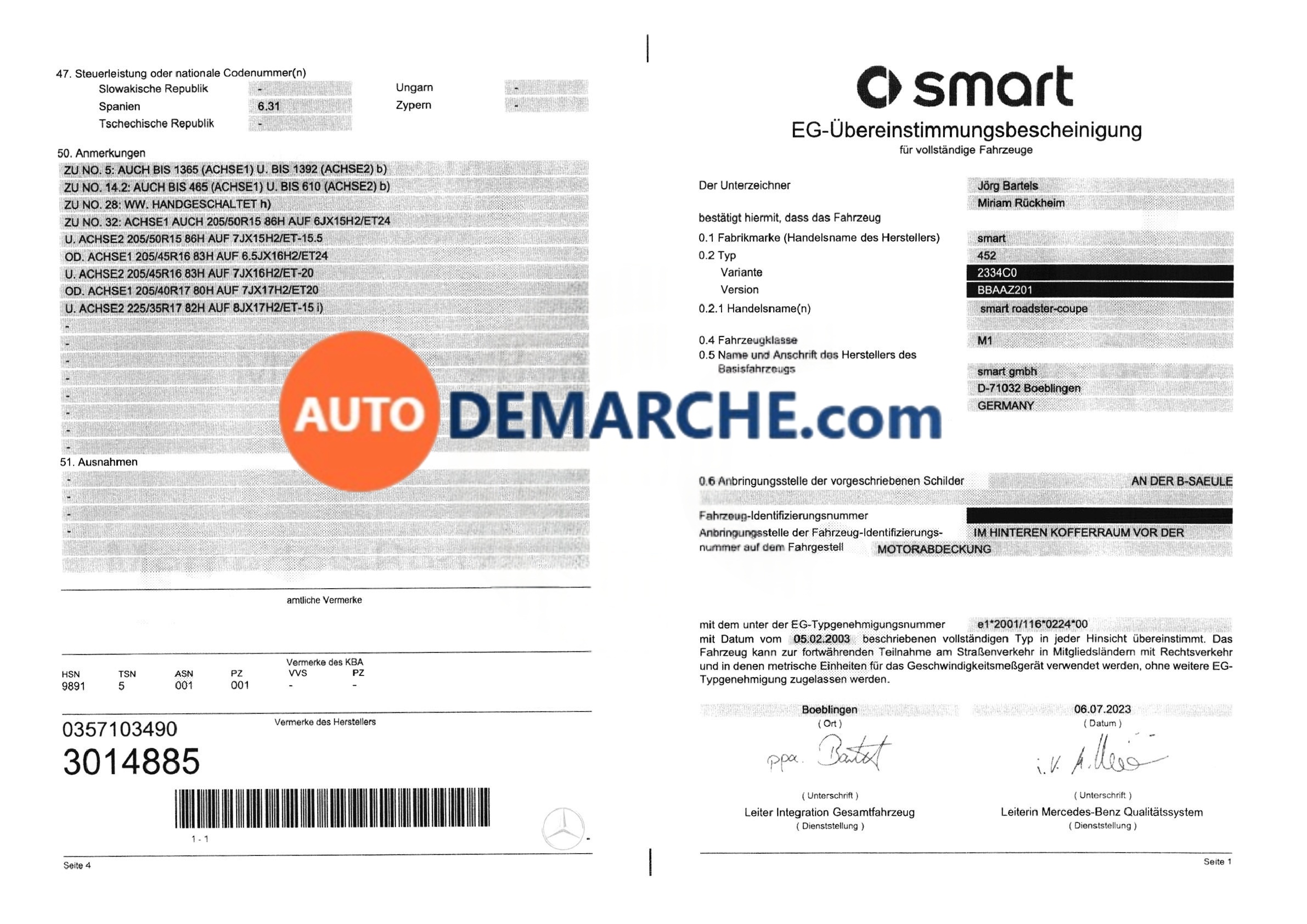 Certificat de Conformité COC Smart - Document officiel pour immatriculation