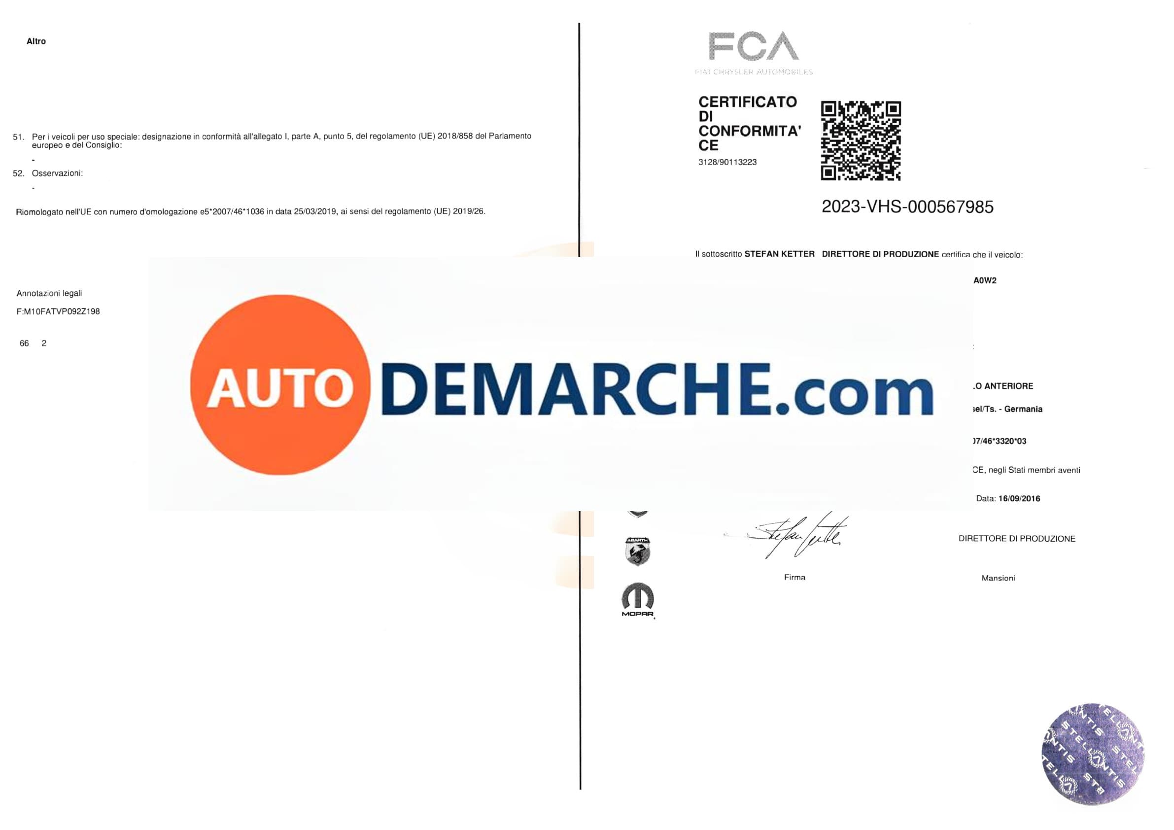 Certificat de Conformité COC Abarth - Document officiel pour immatriculation