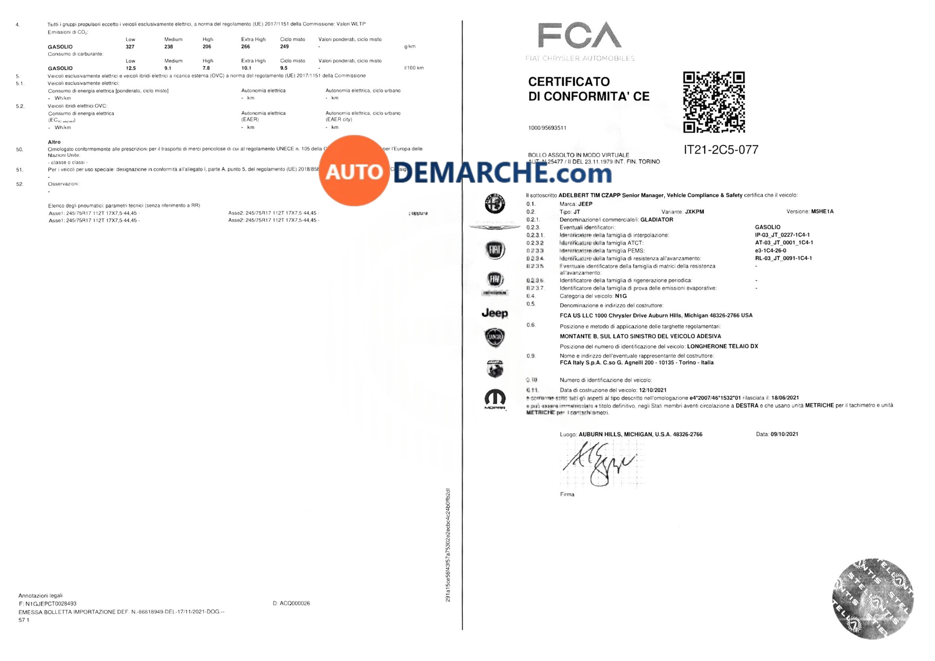 Certificat de Conformité COC Jeep - Document officiel pour immatriculation