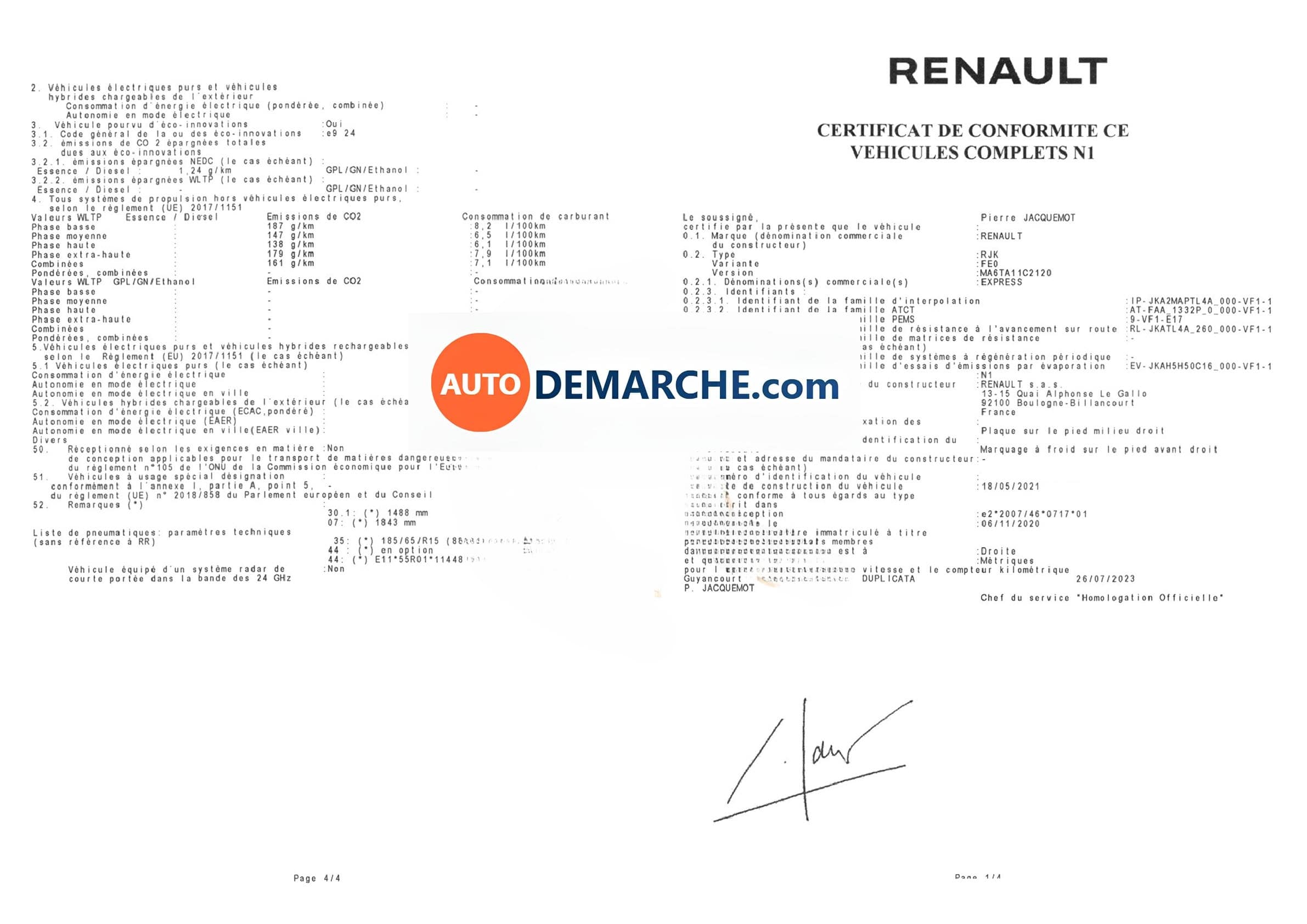 Exemple de Certificat de Conformité Renault Certificat de Conformité COC Renault - Document officiel pour immatriculation