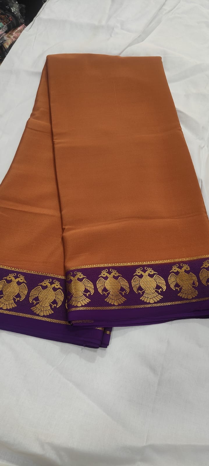 Rust & Purple Gandaberunda Border Saree