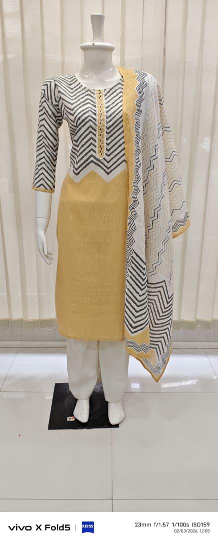 Mustard & Ivory Chevron Kurti Set