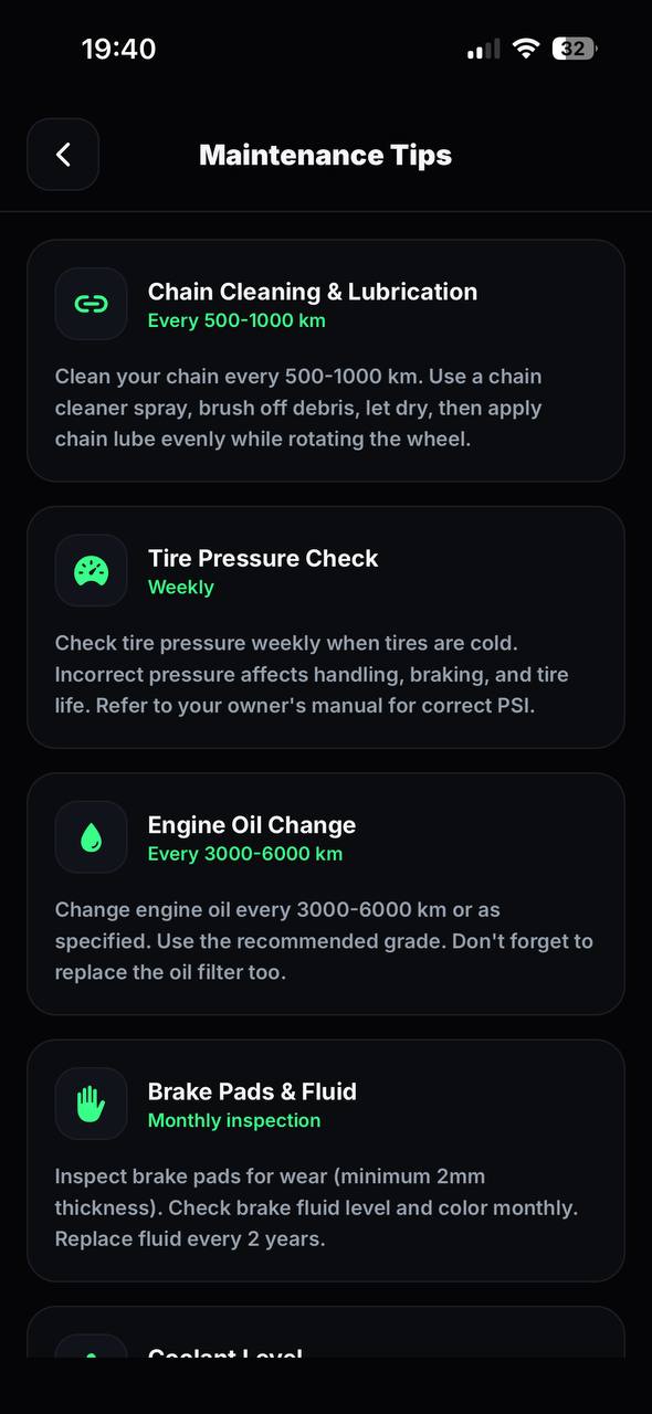 Maintenance screen