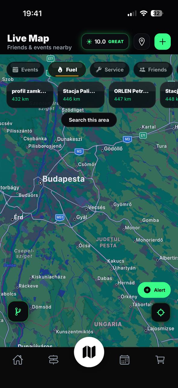 Live Map screen