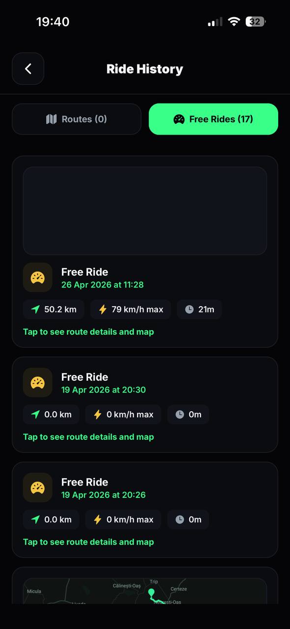 Ride History screen