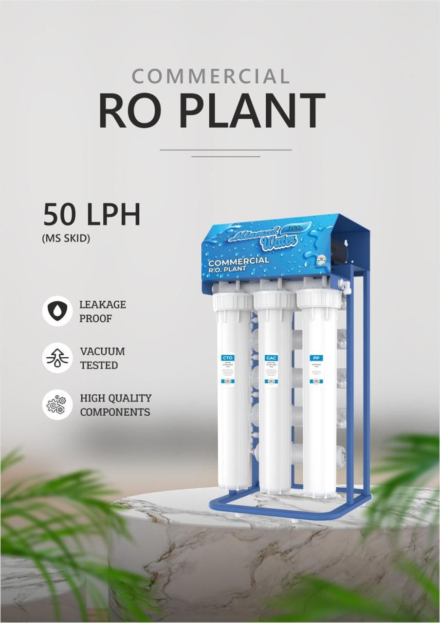 50 LPH commercial RO plant MS skid for schools offices Lucknow