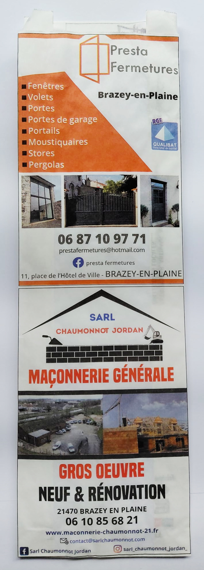 Sac à pain publicitaire Presta Fermetures & Chaumonnot