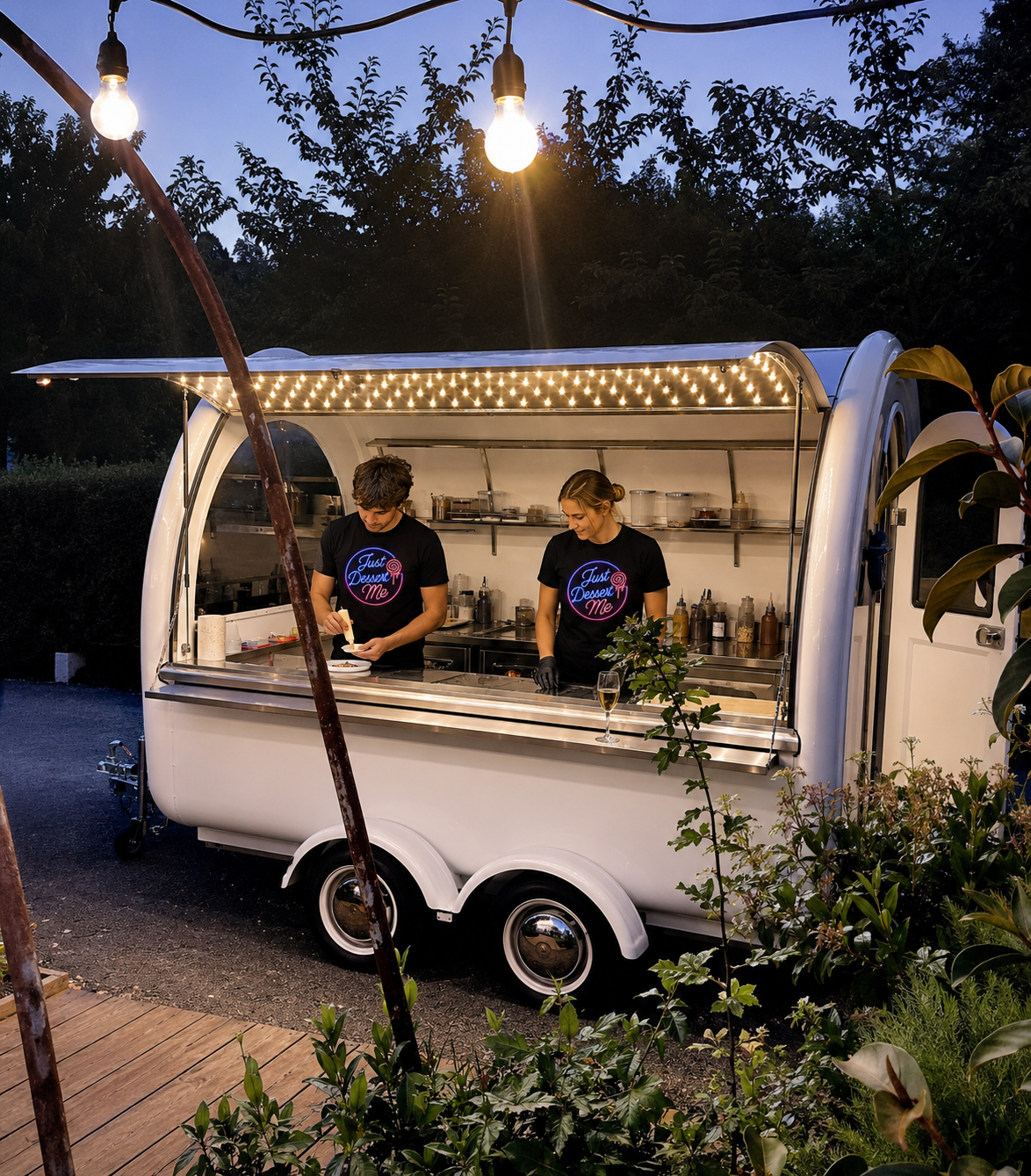 The Just Dessert Me mobile dessert trailer at an event