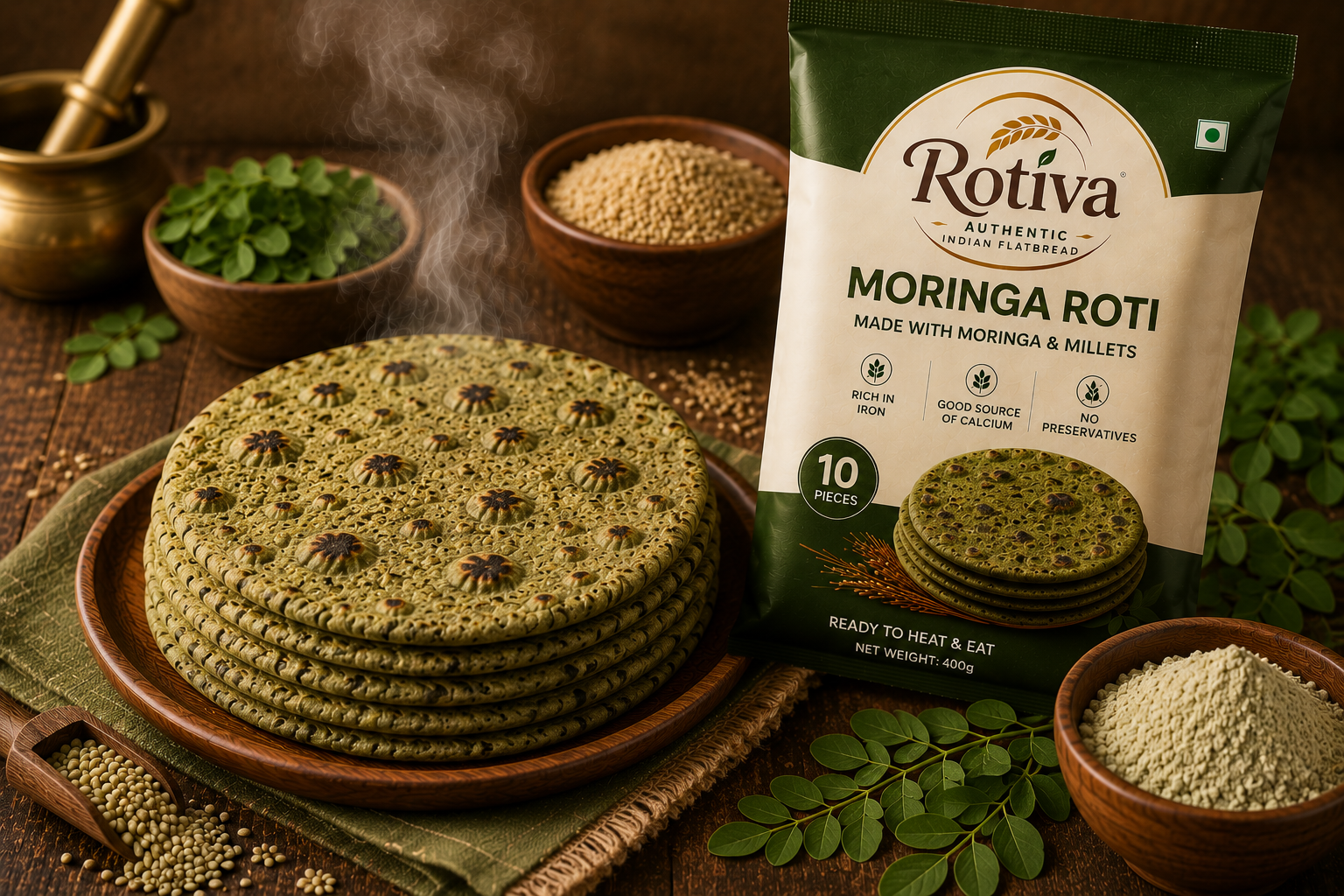 Moringa Roti — Nutrient-dense superfood, baked into every bite.