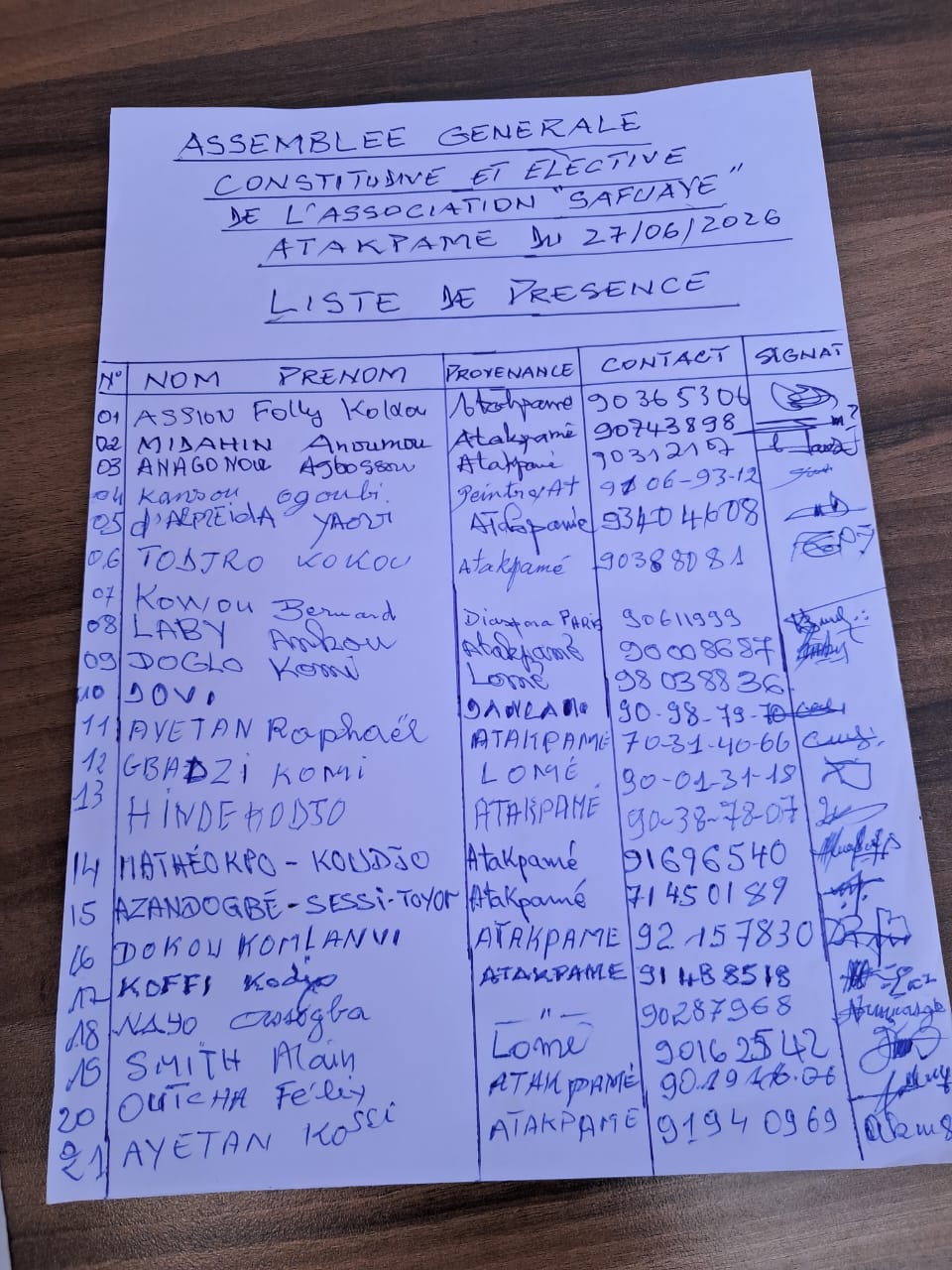 Liste de présence émargée — page 1