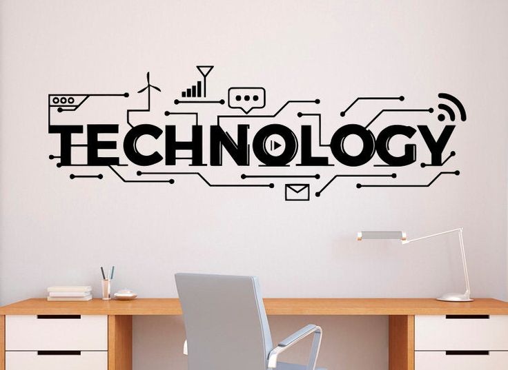 'TECHNOLOGY' wall decal with circuit-line graphic — produced by the vinyl cutter