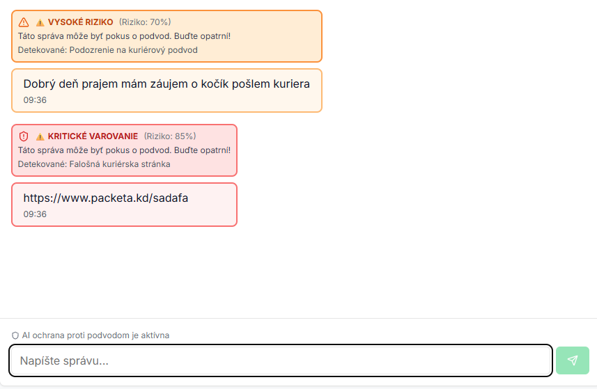 AI varovania v chate - detekcia kuriérskeho podvodu