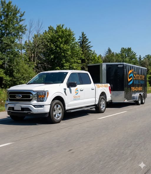Simcoe Mobile Wash truck and trailer on the road