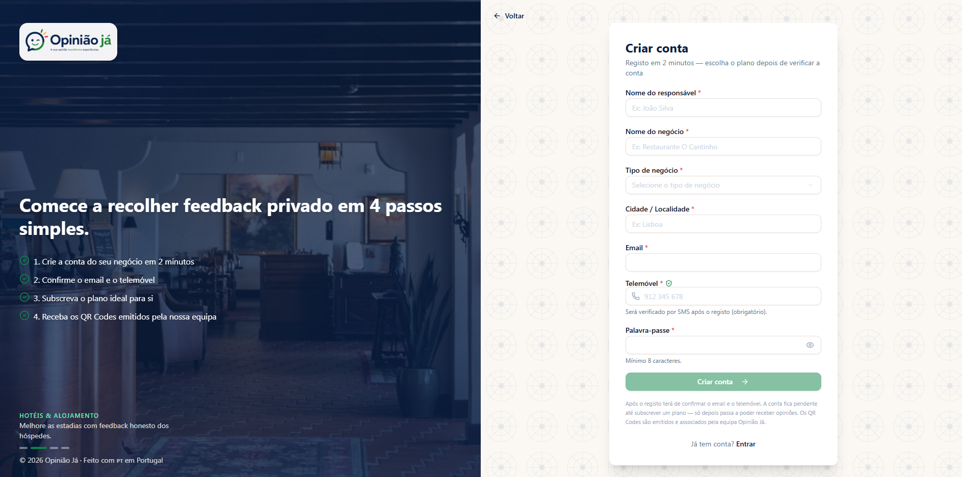 Aderir ao serviço