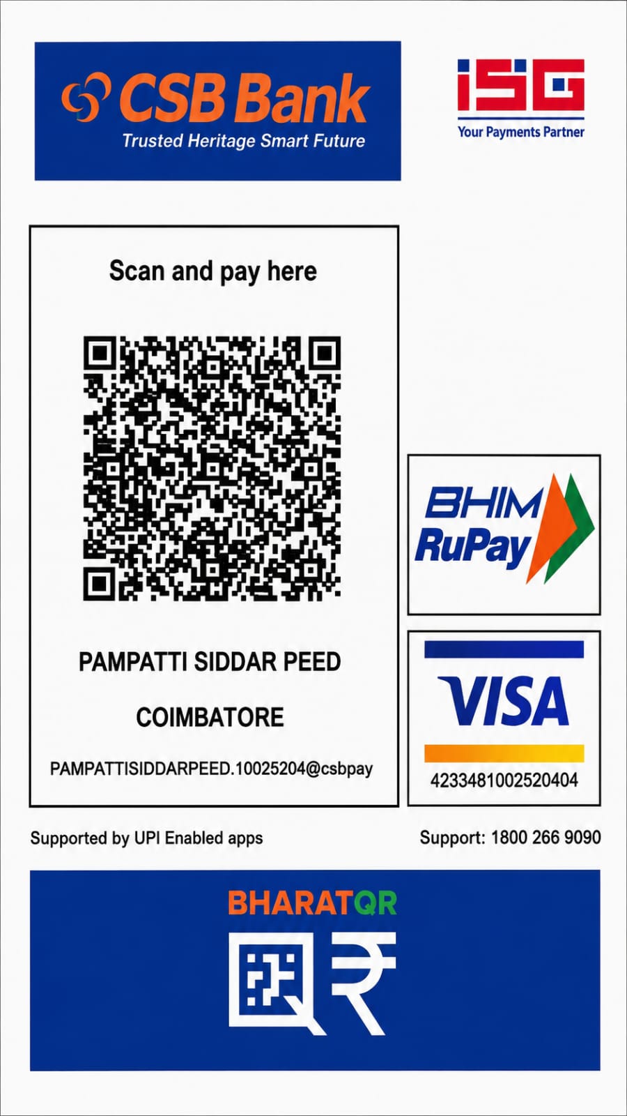 CSB Bank UPI QR — Pampatti Siddar Peed