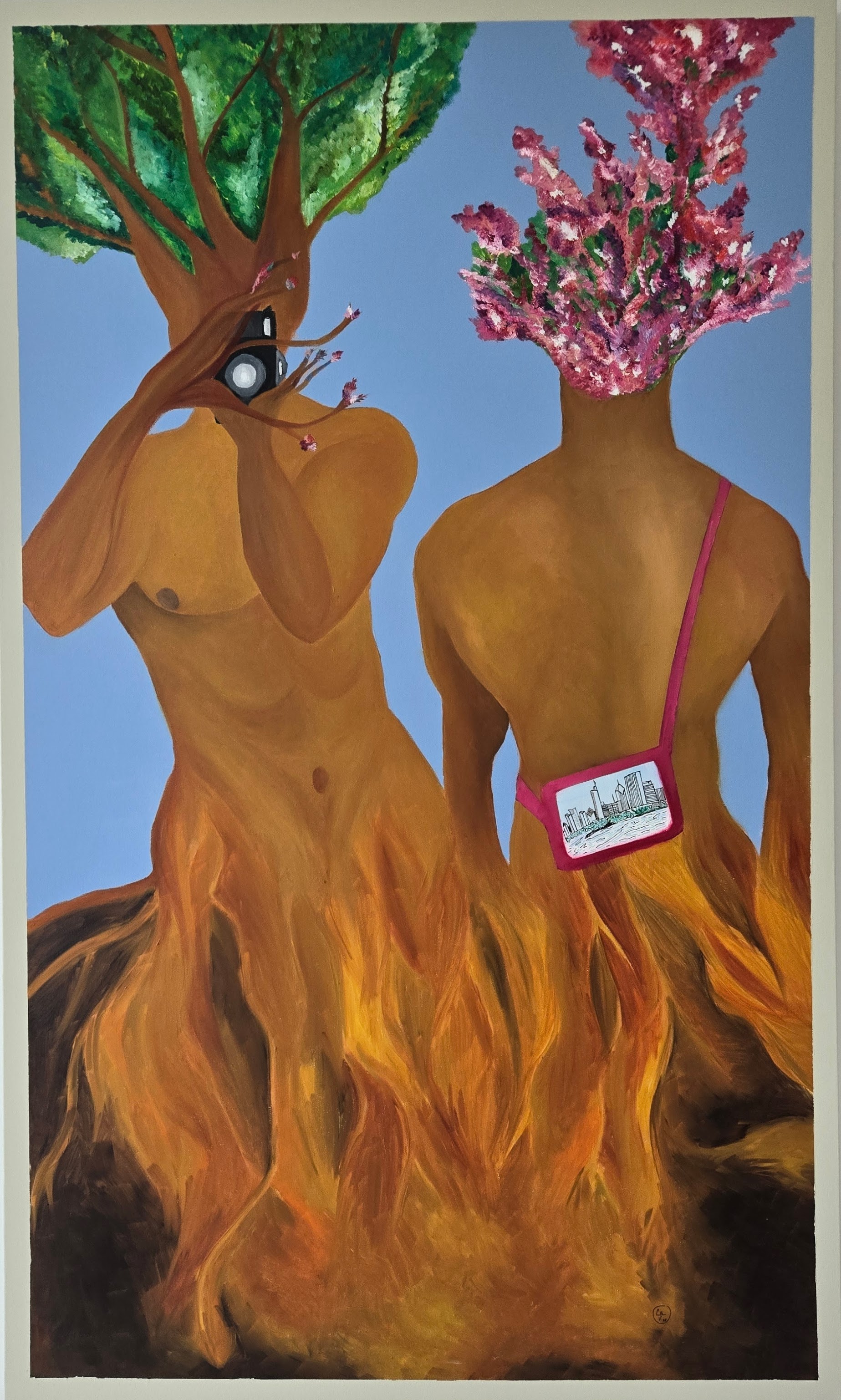 Two figure-trees, one with a camera mask