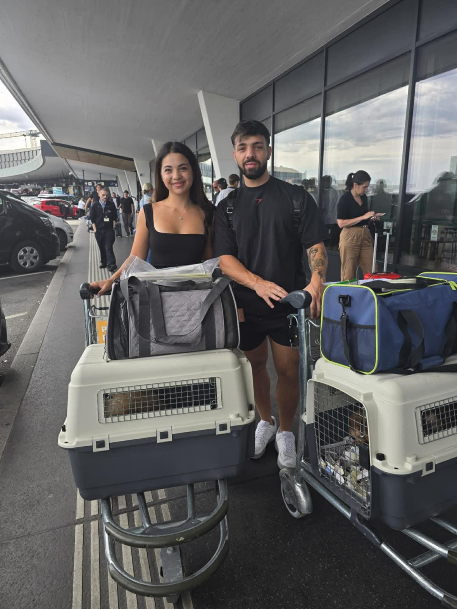 Vetted founders at the airport with pet carriers