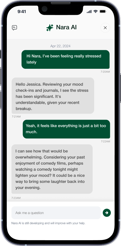 Nara AI — private chat for emotional regulation.