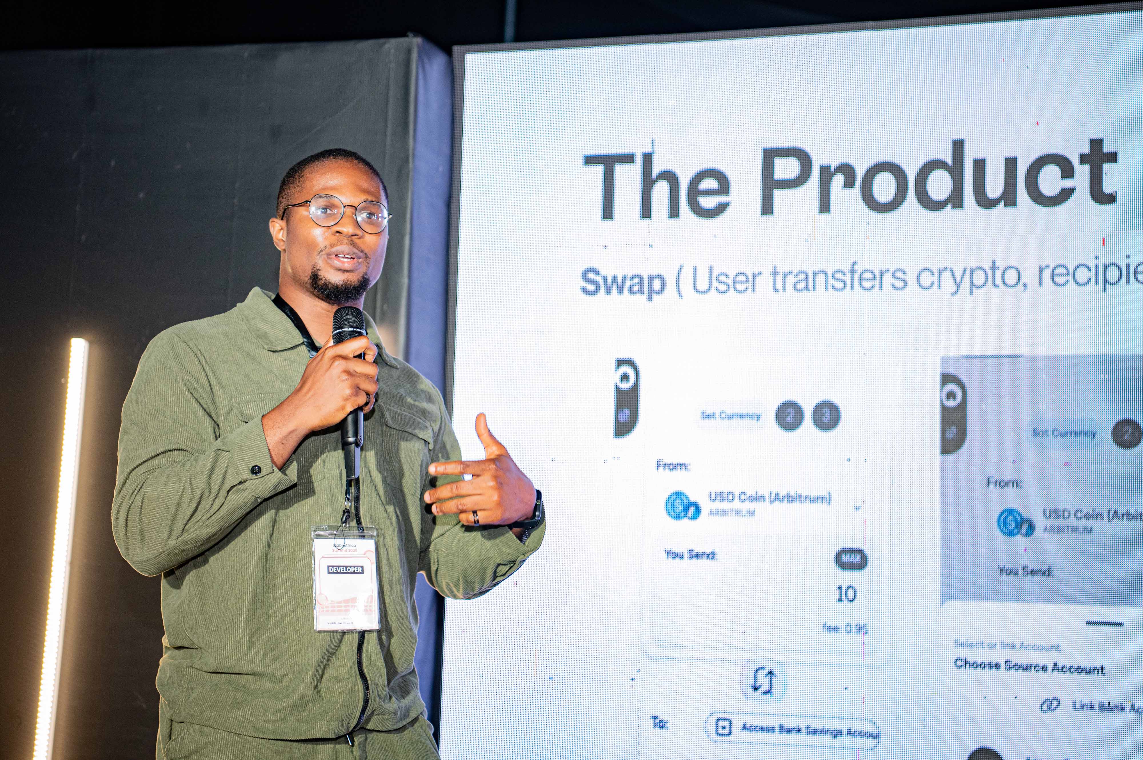 On stage — speaking on product