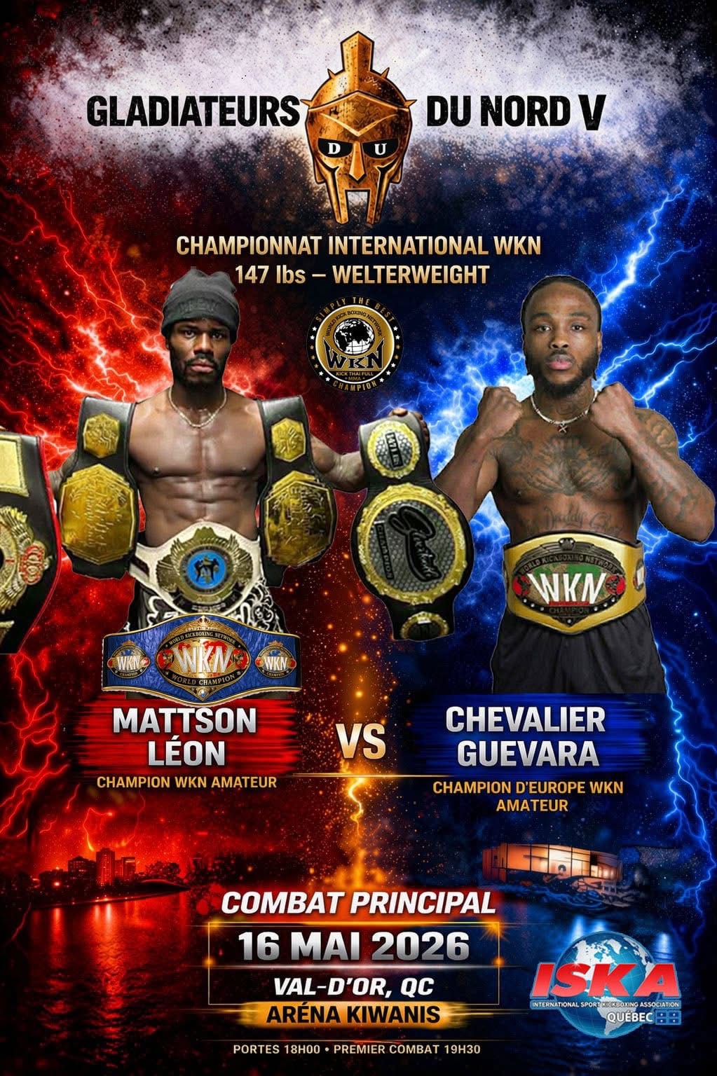 Affiche Gladiateurs du Nord V — Combat principal Mattson Léon vs Chevalier Guevara