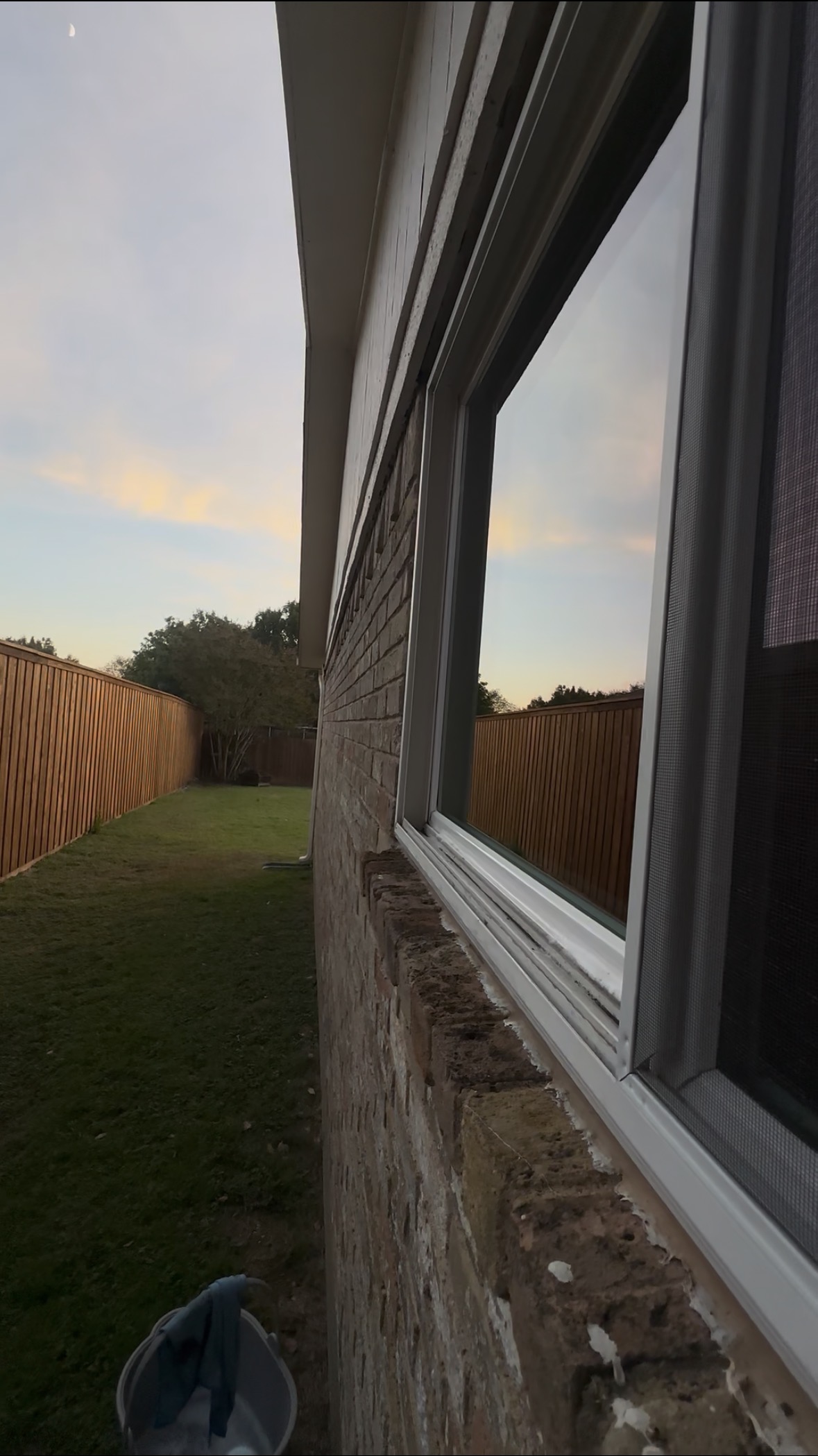 Exterior window detail at sunset
