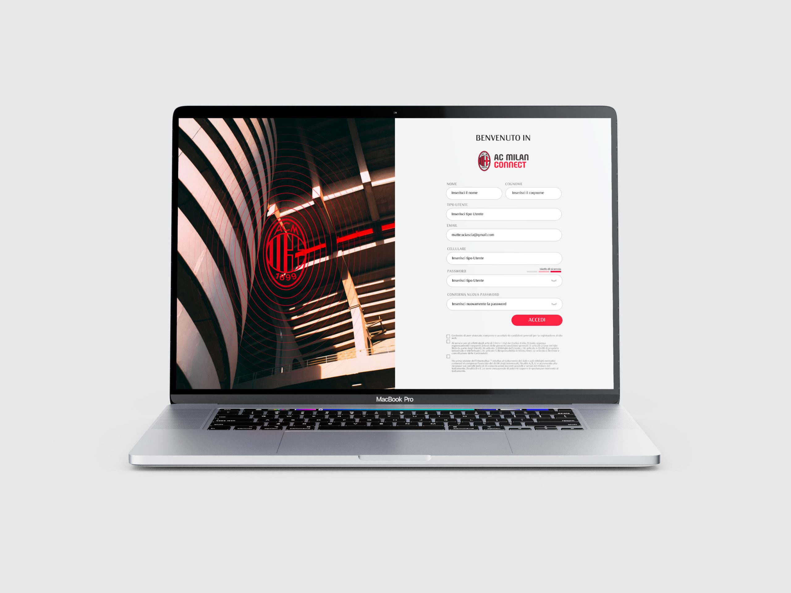 Onboarding AC Milan Connect su desktop
