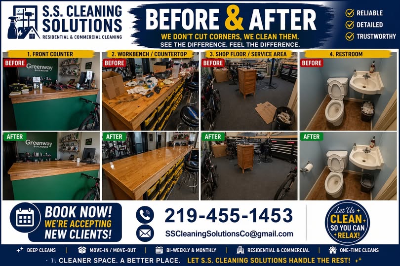 S.S. Cleaning Solutions before and after commercial cleaning results
