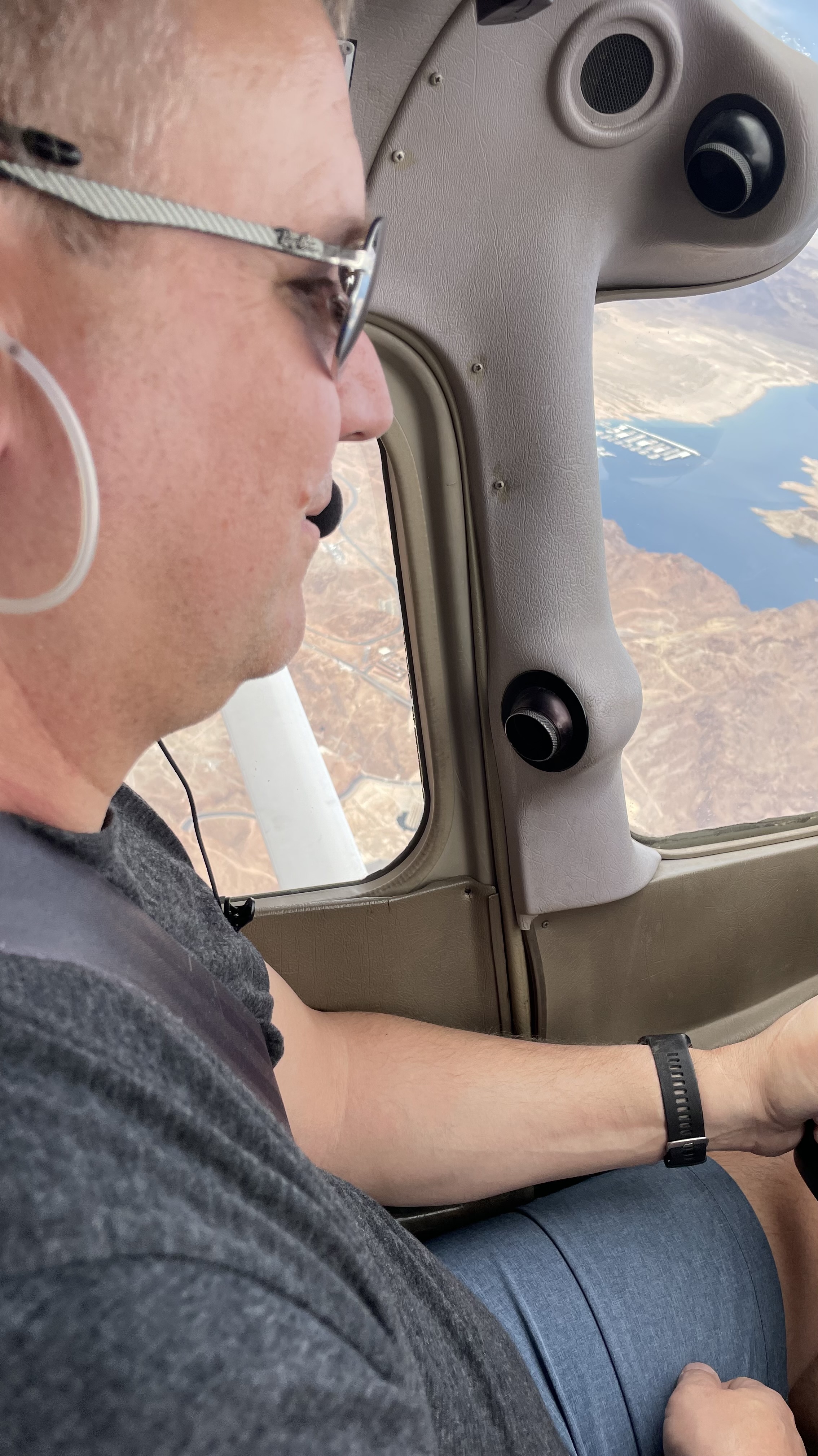 Mike DeJong in flight over Lake Mead