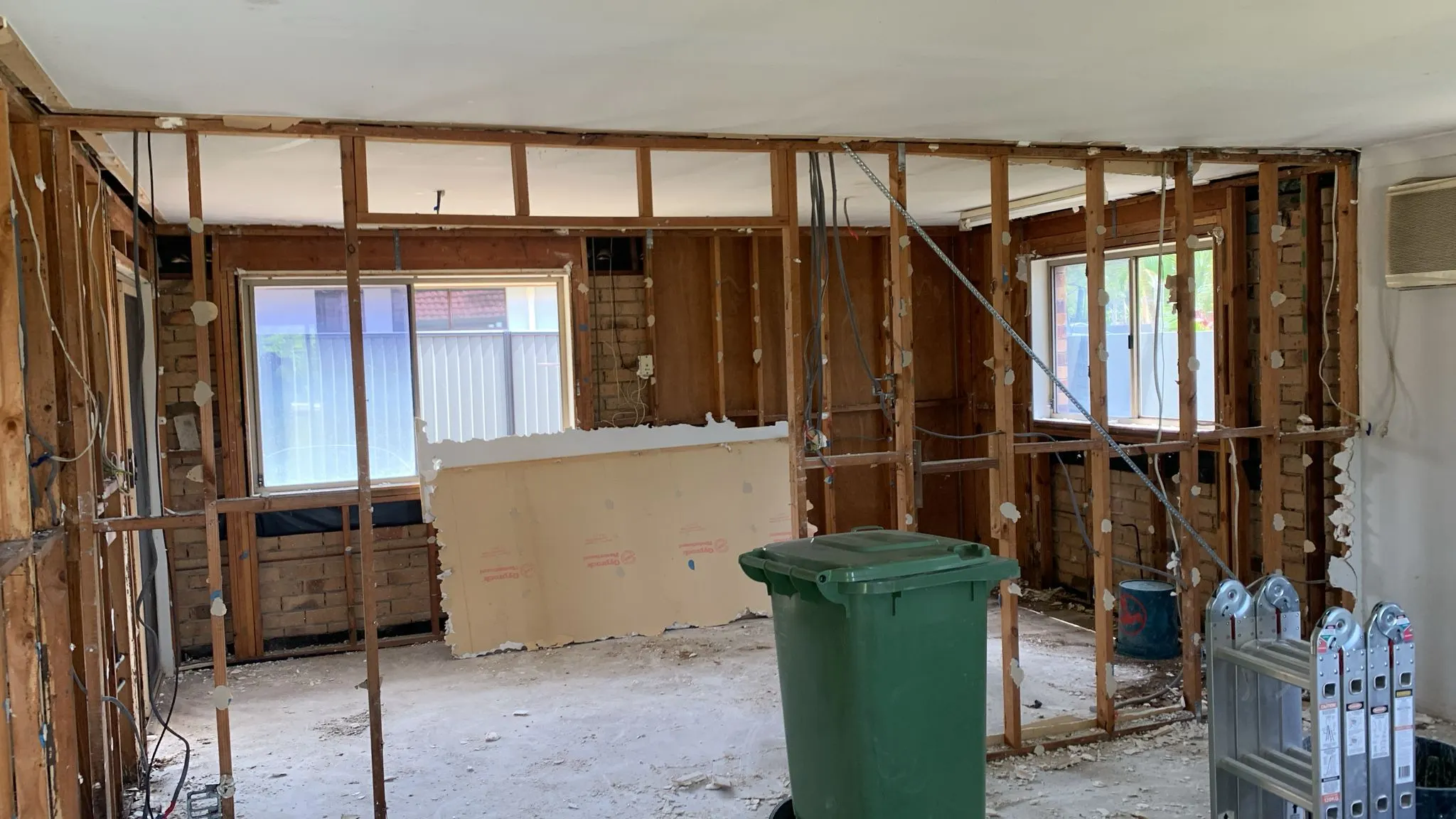 Bathroom strip out — walls back to studs