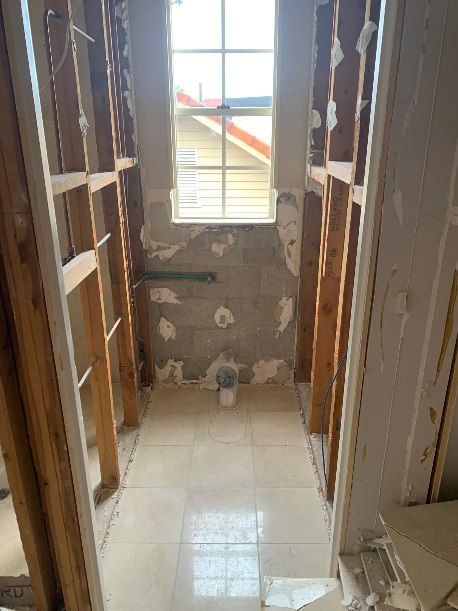 Internal walls stripped to frame