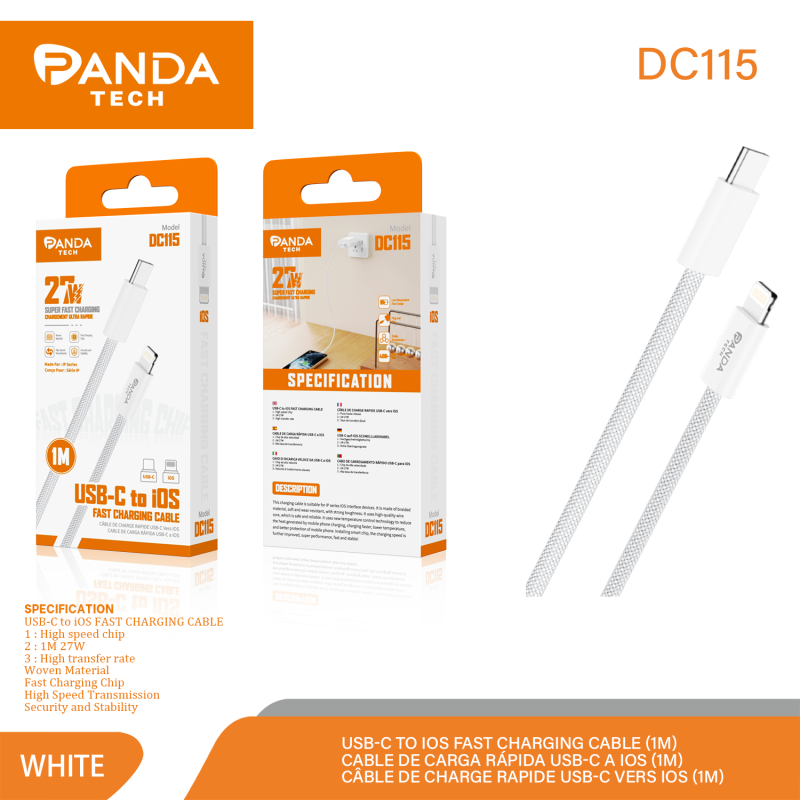 Panda Tech DC115 Cable USB-C a Lightning 1m 27W