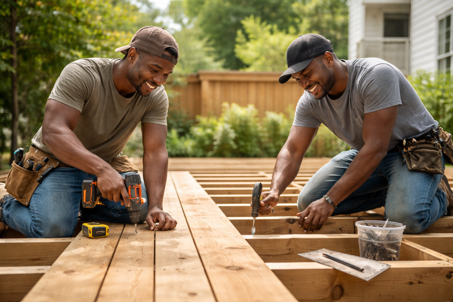 Swift HandyMen team working on deck construction in Tampa Bay