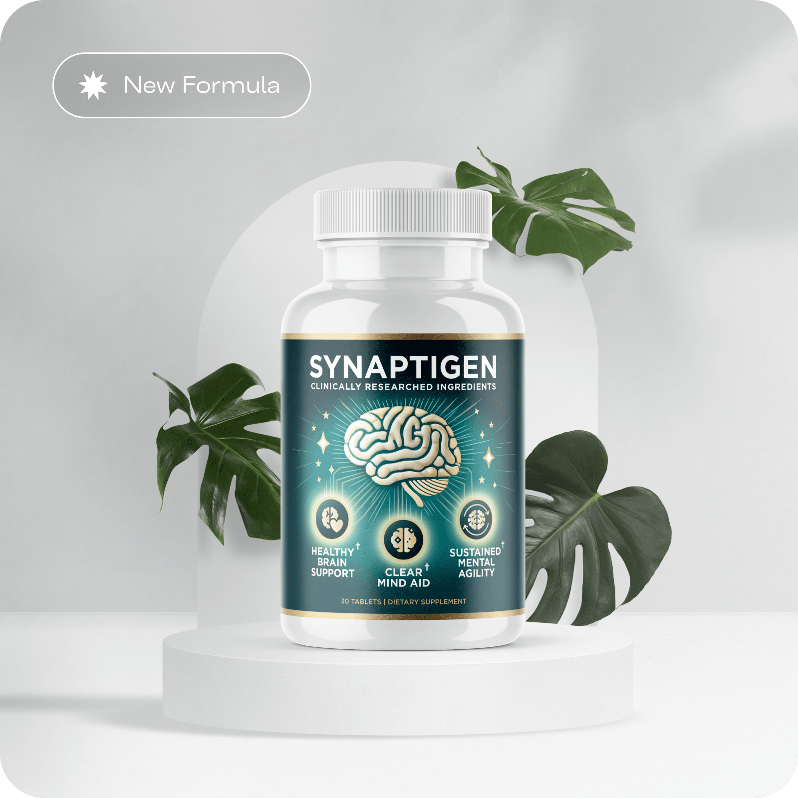 Synaptigen — clinically researched ingredients, 30 tablets, dietary supplement bottle