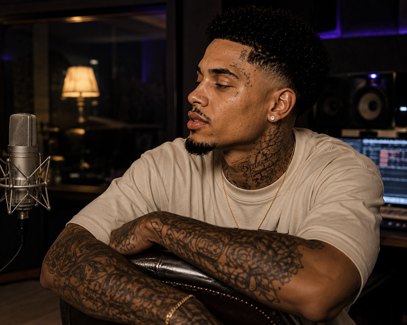 In the studio — between takes