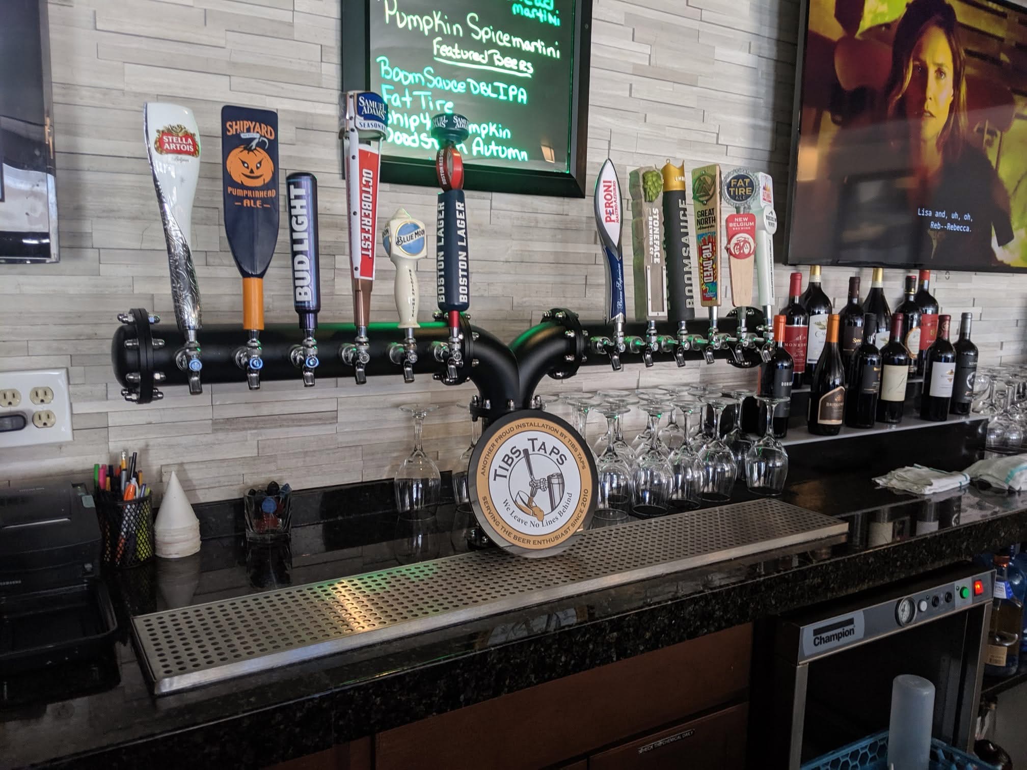 Bar tap system with Tibs Taps branding