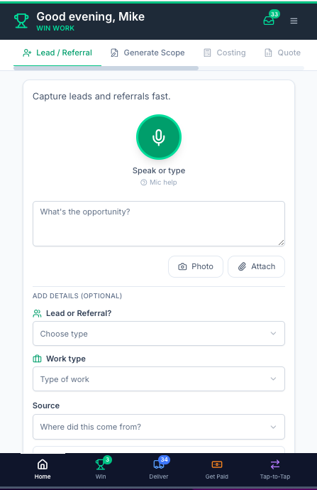 Win Work - Lead & Referral Capture