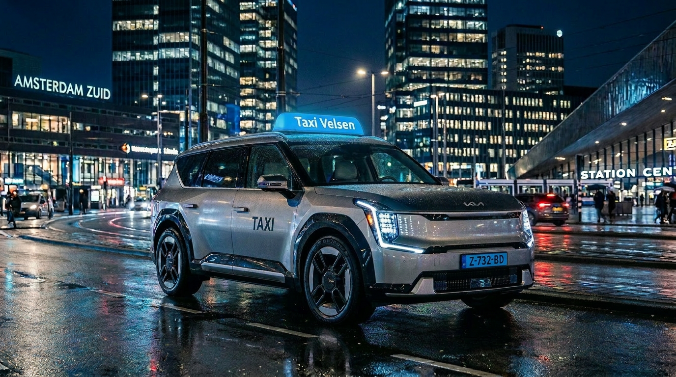 Taxi Velsen Kia EV9 bij Amsterdam Zuid