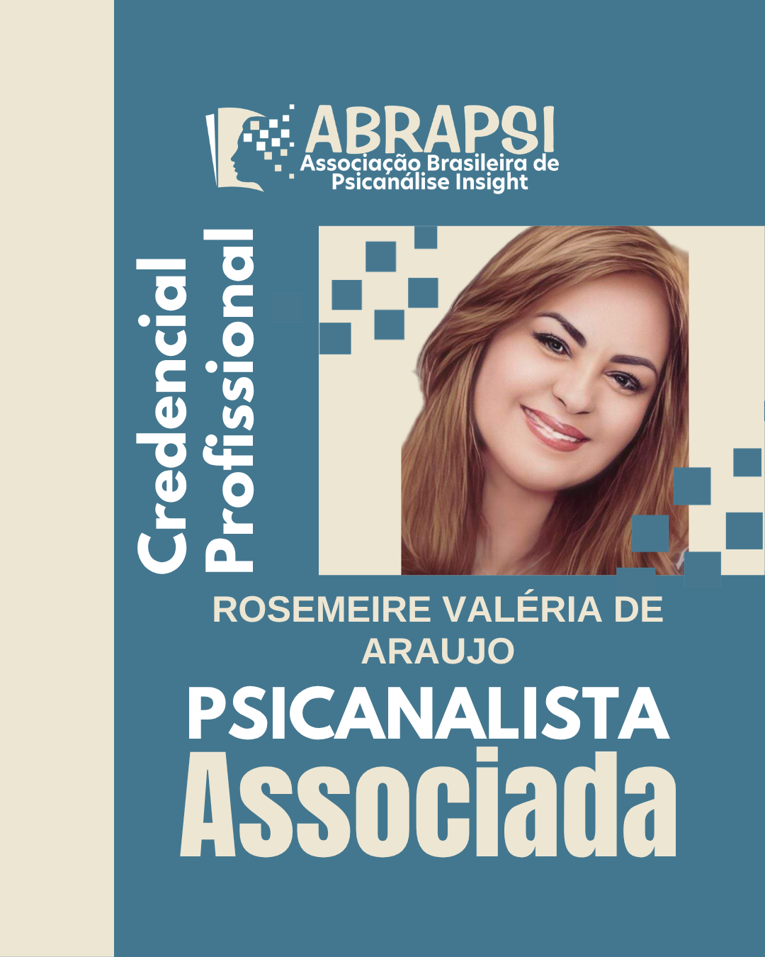 Credencial profissional ABRAPSI — Rosemeire Valéria de Araujo, Psicanalista Associada nº 50048