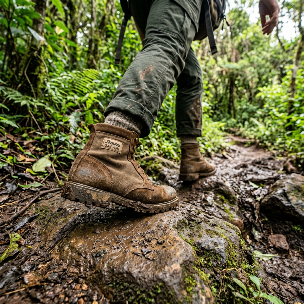 Bata SAFARI boot stepping on terrain