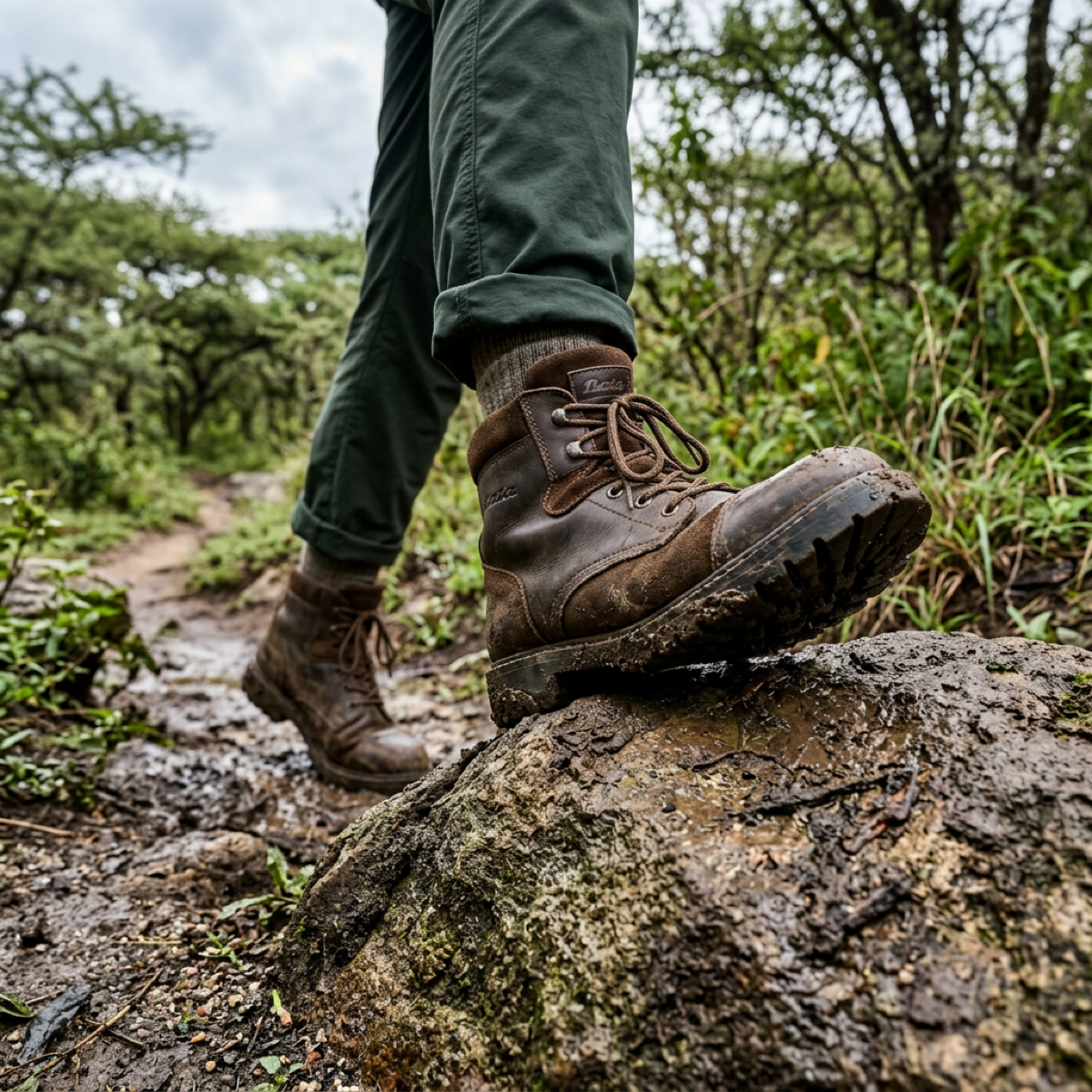 Bata SAFARI boots muddy on rock