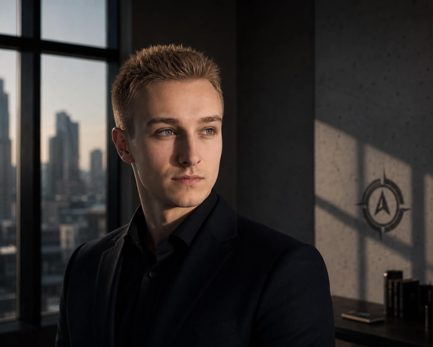 Portrait of Quentin Young, standing by a window in a contemplative pose.