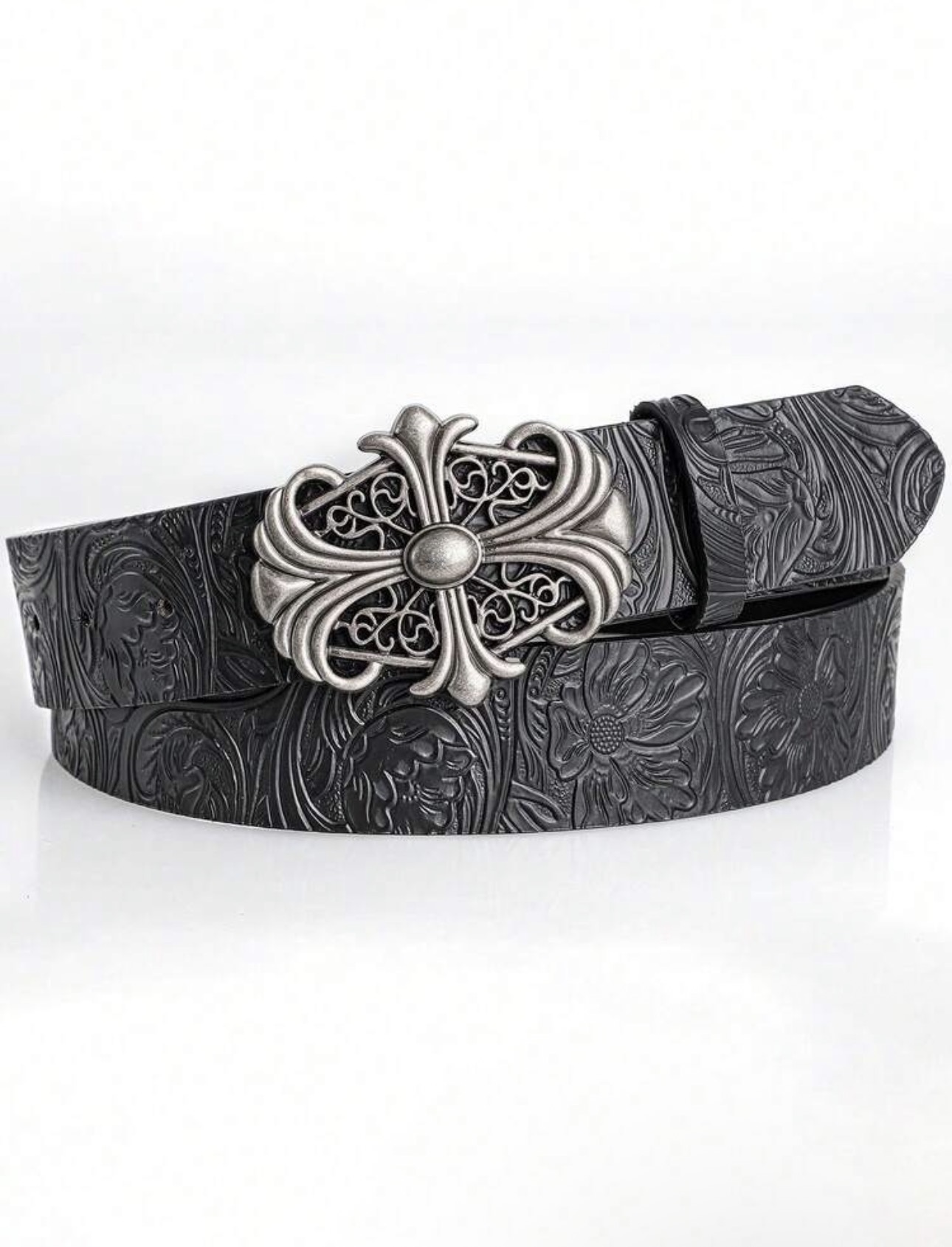 Tooled Floral Onyx Belt