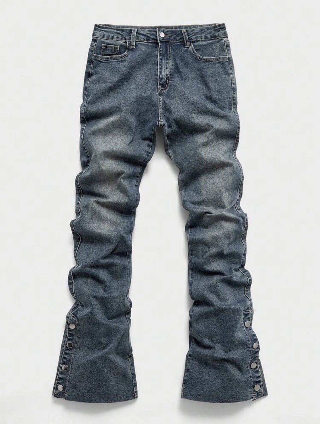 Indigo Snap-Hem Flare Denim